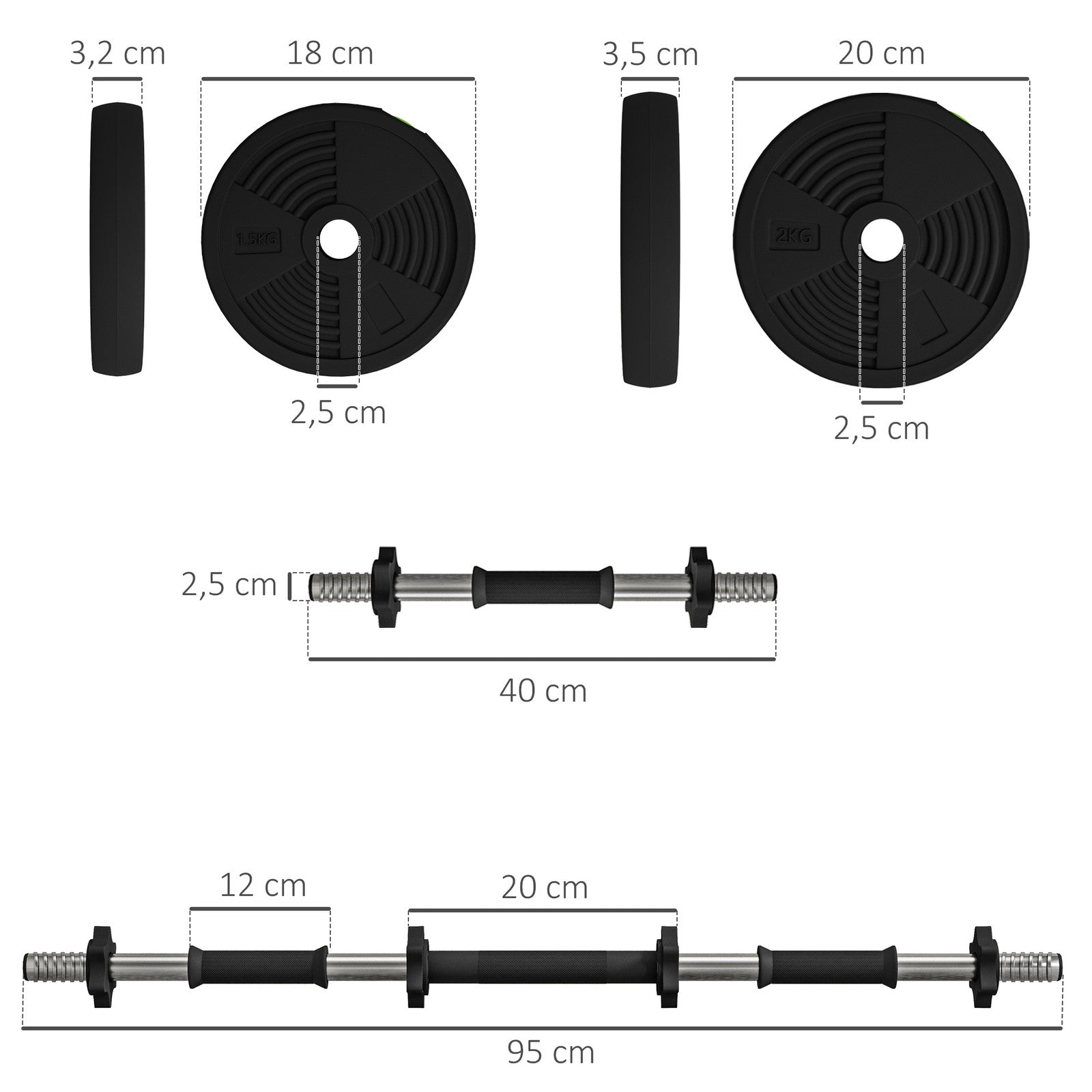 2-In-1 Hantel Set, 15 Kg Verstellbar Dumbbell Set Mit 8 Hantelscheiben Schwarz