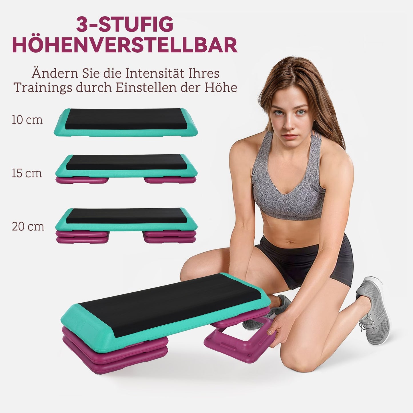 Steppbrett Aerobic Fitness Stepper Heimtrainer Höhenverstellb