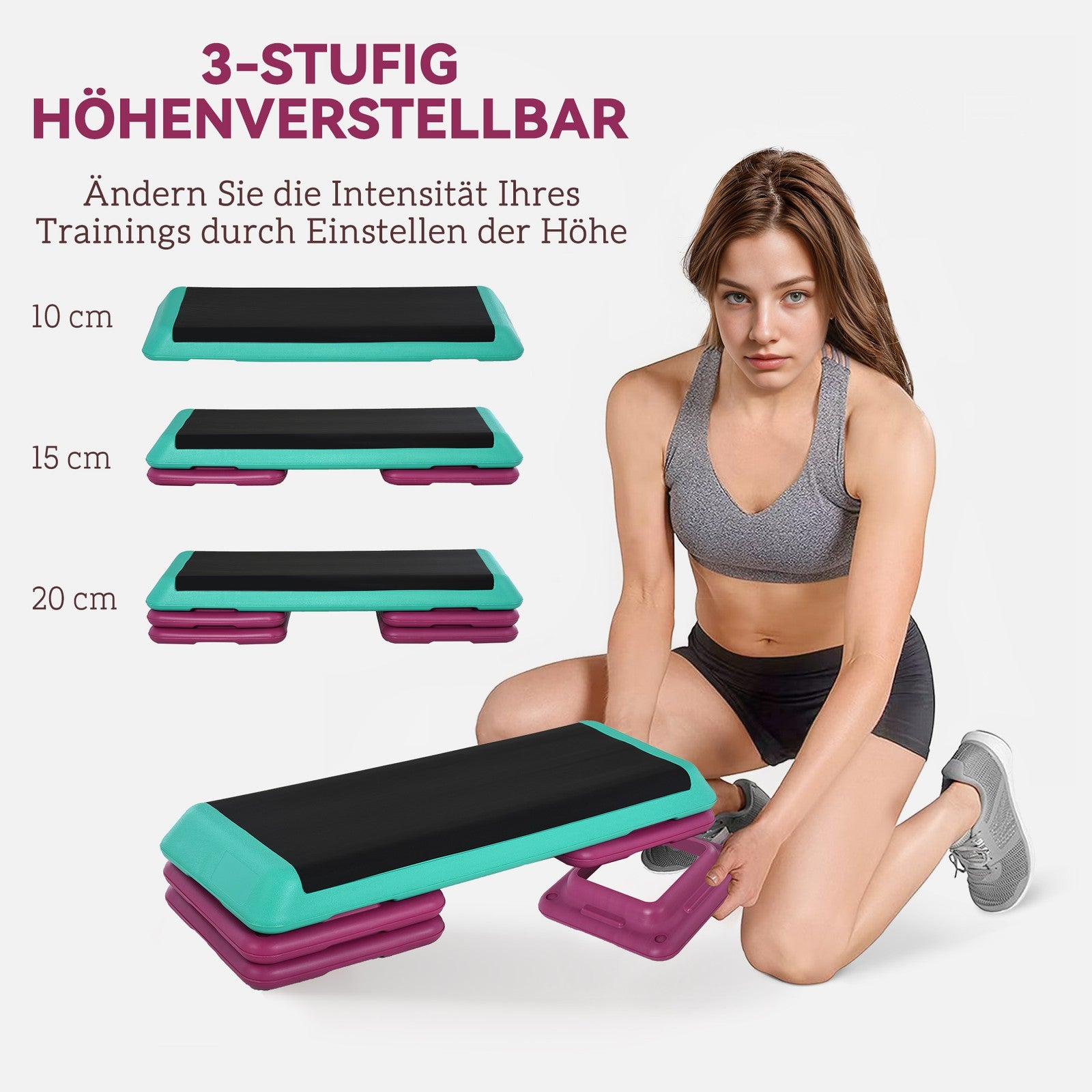 Steppbrett Aerobic Fitness Stepper Heimtrainer Höhenverstellb