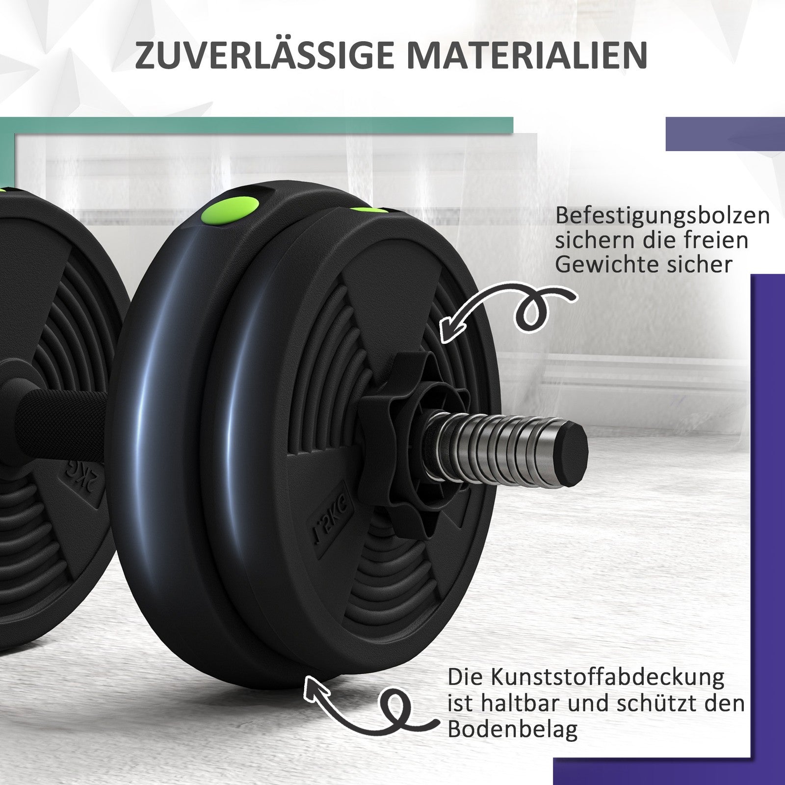 2-In-1 Hantel Set, 15 Kg Verstellbar Dumbbell Set Mit 8 Hantelscheiben Schwarz