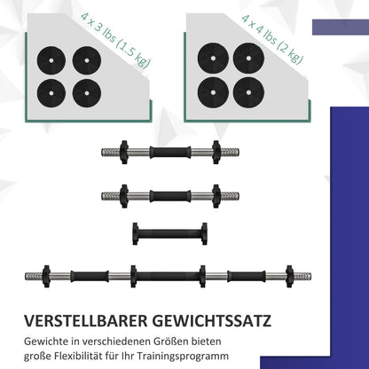2-In-1 Hantel Set, 15 Kg Verstellbar Dumbbell Set Mit 8 Hantelscheiben Schwarz