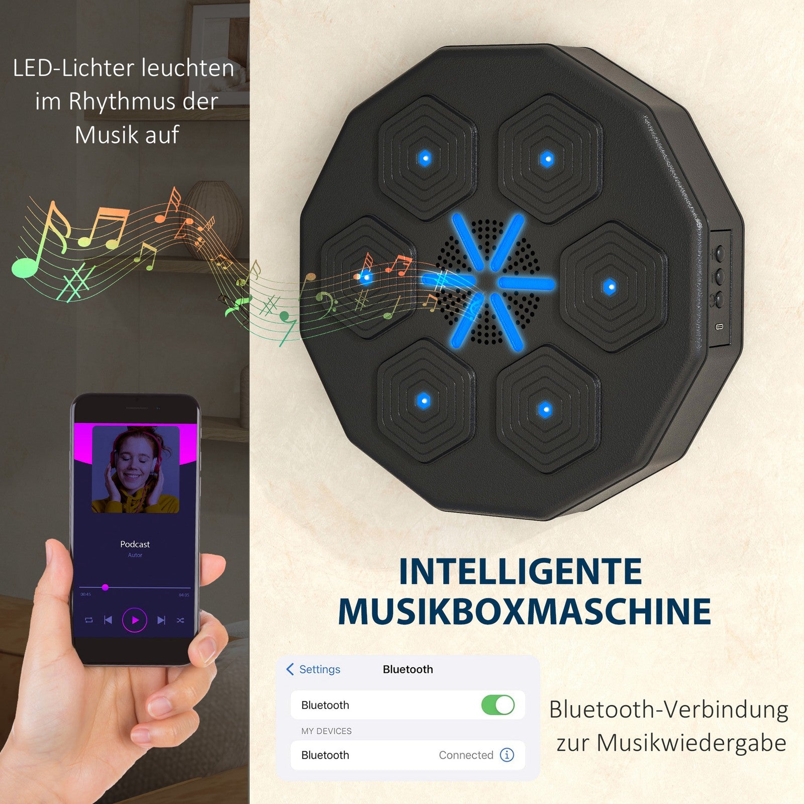 Music Boxing Machine, Elektronische Bluetooth Boxmaschine Mit Musik Schwarz