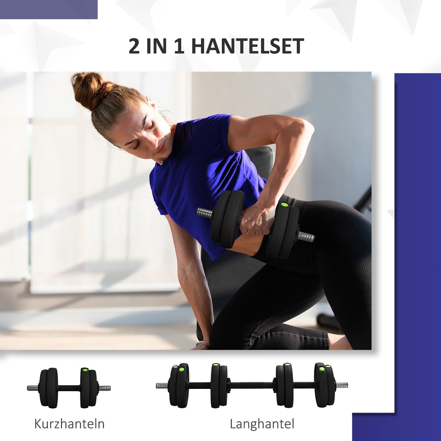2-In-1 Hantel Set, 15 Kg Verstellbar Dumbbell Set Mit 8 Hantelscheiben Schwarz